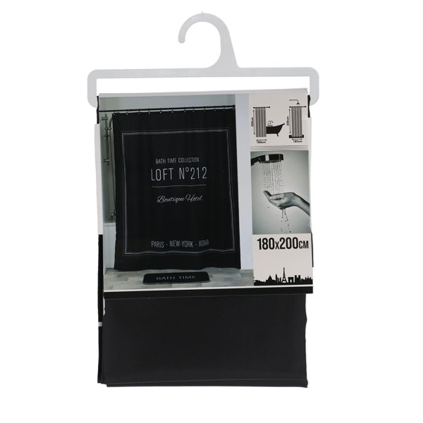 Evideco Neo Retro Writing Design Extra Long Polyester Shower Curtain